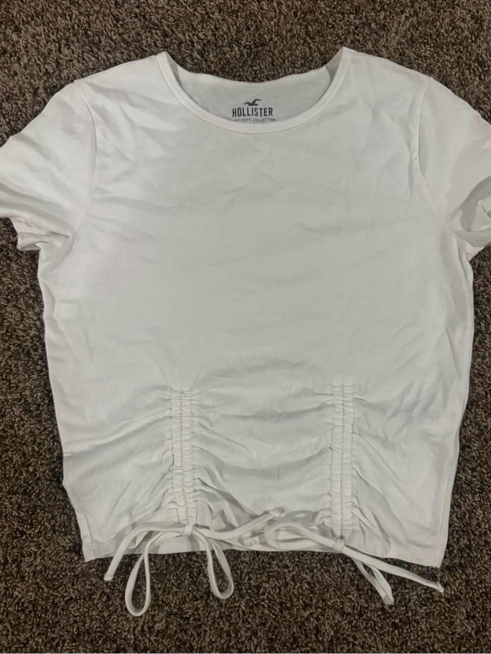 Hollister White Short Sleeve Tee with Front Drawstring Detail